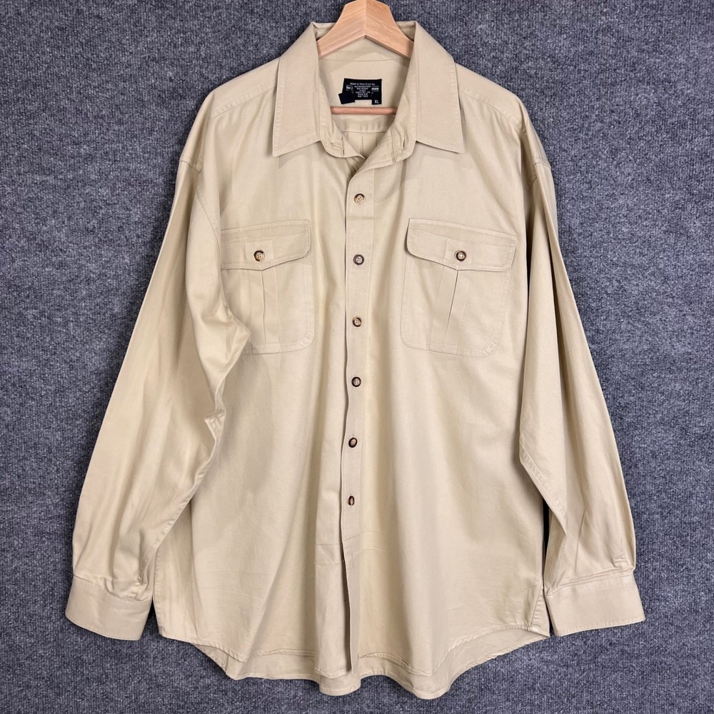 The J. Peterman Company Button Up Shirt Mens XL Tan Long Sleeve Twill